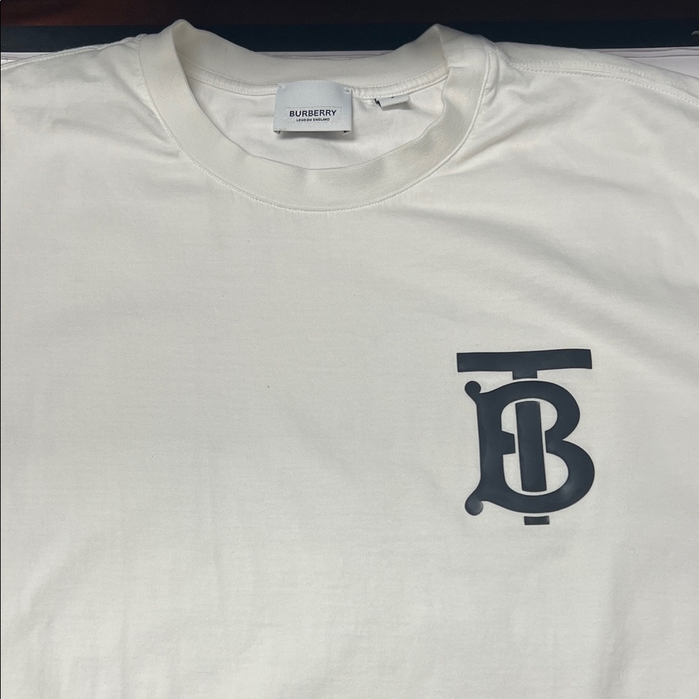 Burberry Cream T-Shirt with Black Logo